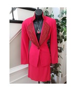 Vintage Bicci Florine Wachter Skirt Suit Set  8 Red Sngle Breasted Beade... - $108.90