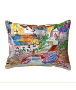 Betsy Drake Boats At Steps Large Indoor Outdoor Pillow 16x20 - £36.98 GBP