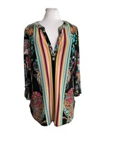 Spense Womens Tunic Top Size Medium Multicolor Floral Stripe Tab Sleeves Stretch - £14.70 GBP