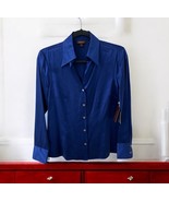 NWT Tesoro 100% Silk Blouse Button Down Shirt size SMALL blue sapphire N... - €59,31 EUR