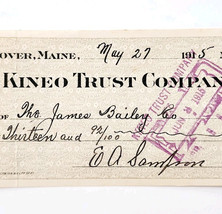 1915 Kineo Trust Company Bank Check E.A. Sampson Dover Maine Signed 7084... - $19.99