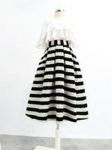 Women Black Zebra Pattern Pleated Midi Skirt Winter Wool Pleat Midi Party Skirt image 10