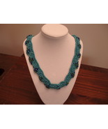 Scallop Edge Beaded Necklace Knit blue beaded free shipping - $25.00