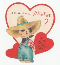 Vintage Valentine Card Farmer Boy in Straw Hat 1960's Hallmark Die-Cut - $6.92