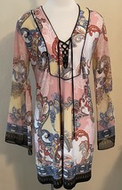 Analili Womens Paisley MultiColor Print Dress/Tunic Top V Neck Size Medi... - $28.59