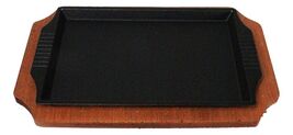 Personal Size Cast Iron Rectangular Fajita Steak Pan Skillet With Wood T... - €28,27 EUR