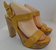 Michael Kors Yellow Leather Strappy Heels Cork Platform &amp; 5&quot; Heels Sz 8.5 - £13.96 GBP