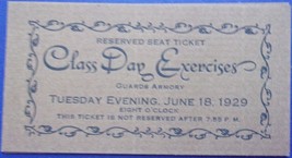 Vintage Class Day Exercises Seat Ticket Set of 2 1929 - $6.99
