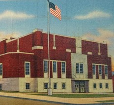 1930s Municipal Auditorium Zanesville Ohio OH Linen Postcard Flag Entrance - £13.62 GBP