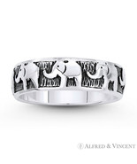 Elephant Herd Animal Totem Charm Eternity Band Oxidized 925 Sterling Sil... - $42.00 CAD