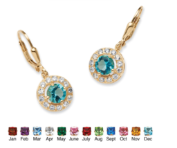 SIMULATED BIRTHSTONE HALO DROP EARRINGS GP DECEMBER BLUE TOPAZ 18K GOLD - £78.17 GBP