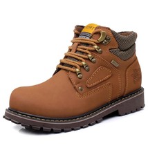 Genuine Leather Men Military Boots Casual Work Shoes Brown Luxury Brand Autumn W - £39.91 GBP