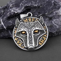 Men&#39;s Viking Fenrir Wolf Pendant Necklace Stainless Steel Celtic Jewelry Gift - £9.51 GBP
