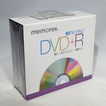 10 Pack Memorex Blank DVD+R 16X 4.7GB 120 min Slim Jewel Cases Factory Sealed - £8.99 GBP