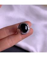 925 Sliver &amp; Certified Grade A Highly-translucent Black Jadeite Jade Ova... - $284.00