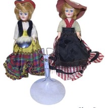 VTG 1950’s Scottish 7.5” dressed up 2 dolls w/1 stand Sleepy Eyes Open/close - £18.00 GBP