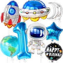 Space Balloons For 1St Birthday Decorations - Huge 40 Inch | Blue Number... - £17.29 GBP