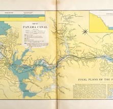 Panama Canal Map Lithograph 1909 Hammond Transportation Final Plans LGADMap - $40.98