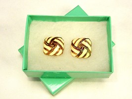 Vintage Clip-On Earrings, Double Celtic Love Knot, Enamel Candy Ribbon, ... - £6.94 GBP