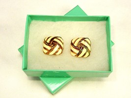 Vintage Clip-On Earrings, Double Celtic Love Knot, Enamel Candy Ribbon, ... - $8.77