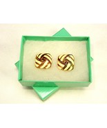 Vintage Clip-On Earrings, Double Celtic Love Knot, Enamel Candy Ribbon, ... - $8.77