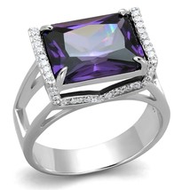 925 Sterling Silver 12x9mm Radiant Cut Amethyst Halo CZ Wide Engagement Ring - £86.15 GBP