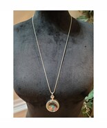 Women’s Long Pendant Necklace With Round Glass Locket And Multicolor Cry... - $38.90 CAD