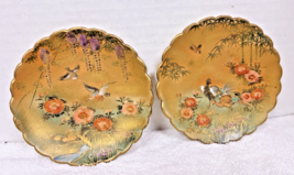 2 Vintage Hand Painted Satsuma Scalloped Rim Plate Floral Birds Gold Acc... - $44.55