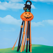 Halloween Pumpkin Black Cat Windsock Outdoor Hanging Festive Patio Porch Decor - $17.64