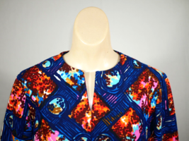Flower Power Psychedelic Disco Midi Day Dress Vintage 70s Blue Orange Sz 14 - £79.74 GBP