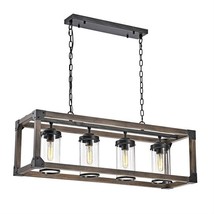 4 Light Adjustable Dimmable Rectangle Chandelier with Wrought Iron Accents - $8,017.72 MXN