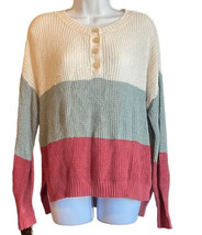 American Eagle Womens XS Colorblock Waffle Knit Henley Oversized Sweater... - $14.01