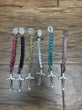 Vintage Pray For Us Inri Crucifix Hand Beaded Multicolor Beads Rosary KG TL - $24.75