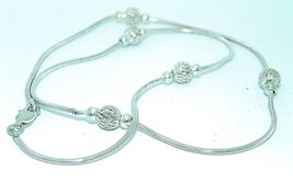 Filigree Beads On 18&quot; Long Snake Necklace Real Solid .925 Sterling Silver 7.9 G - £39.26 GBP
