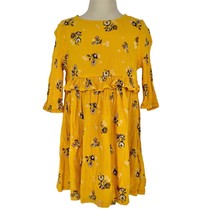 Old Navy Girls 4T Dress Yellow Crinkle Fabric Long Sleeve Floral Design - £10.28 GBP