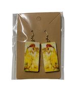 Art Nouveau Earrings Yellow Dangle Polymer Clay Handmade Mucha Style Ear... - $275.55 MXN