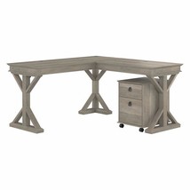 Homestead 60W L Shaped Desk with Drawers in Driftwood Gray - Engineered Wood - £719.69 GBP