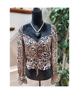 Bar III Women&#39;s Beige &amp; Black Polyester Long Sleeve Sweetheart Neck Top ... - $22.77