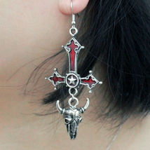 Original Dark Gothic sheep headsheep hornred cross pentagram  - £14.38 GBP