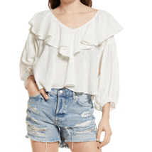 FREE PEOPLE Zuri Ruffle Blouse, Cut Out Back, Summer Boho, Ivory, Small 4/6, NWT - £41.79 GBP