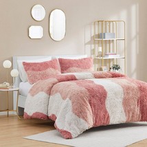 Full/Queen Pink Blush White Reversible Soft Sherpa Faux Fur 3-PC Comforter Set - £143.77 GBP