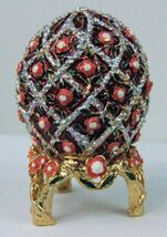 Russian Faberge Egg Replica with cross hatch Flowers E06-27-05 - $81.62