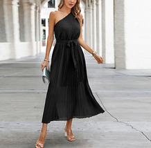 One Shoulder Pleated Maxi Dress - £42.14 GBP