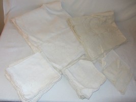 Lot of Vintage 2 Tablecloth 20 Napkins White Ecru Cutwork Crocheted edge 66x84 - £39.44 GBP