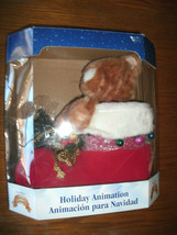 NEW Animated Christmas Stocking Holiday Kitty Cat w/ lights 11 inches red velvet - $19.95