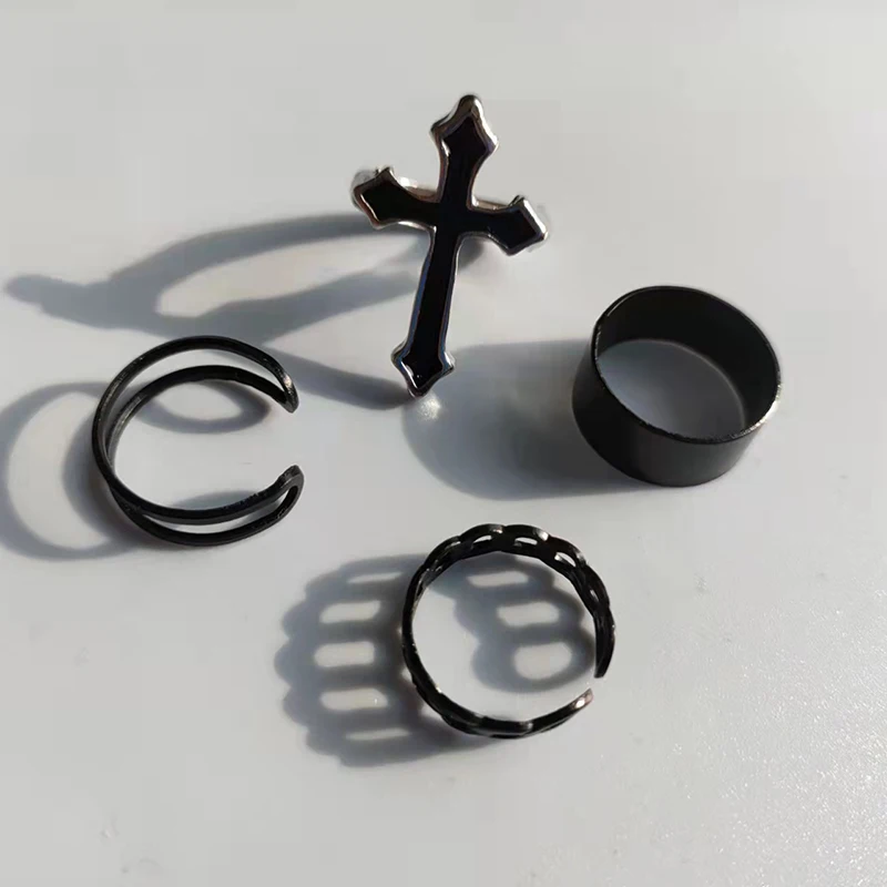 Vintage Black Rings Set For Men and Women Metal Punk Geometric Simple Finger Rin - £13.57 GBP