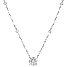 14kt White Gold Womens Round Diamond Halo Solitaire Necklace 5/8 Cttw - £818.35 GBP