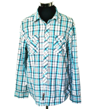 Southpole Shirt Men&#39;s Size X-Large Button Front Aqua Teal Gray Plaid Long Sleeve - $18.81