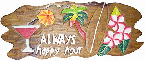 Handmade Margarita Wine Always Happy Hour Palm Tree Hibiscus Flower SURF Wood Be - £19.78 GBP