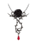 Alchemy Gothic Carpathian Black Rose Necklace Red Crystal Blood Drop Tho... - £41.65 GBP